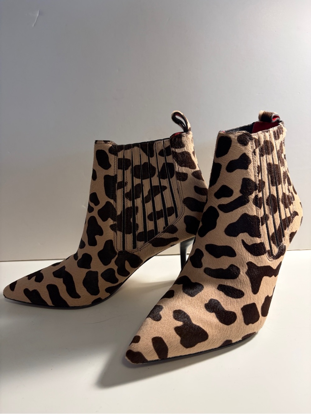 Diane Von Furstenberg Leopard-Print Pointed Ankle Booties in Tan and Black